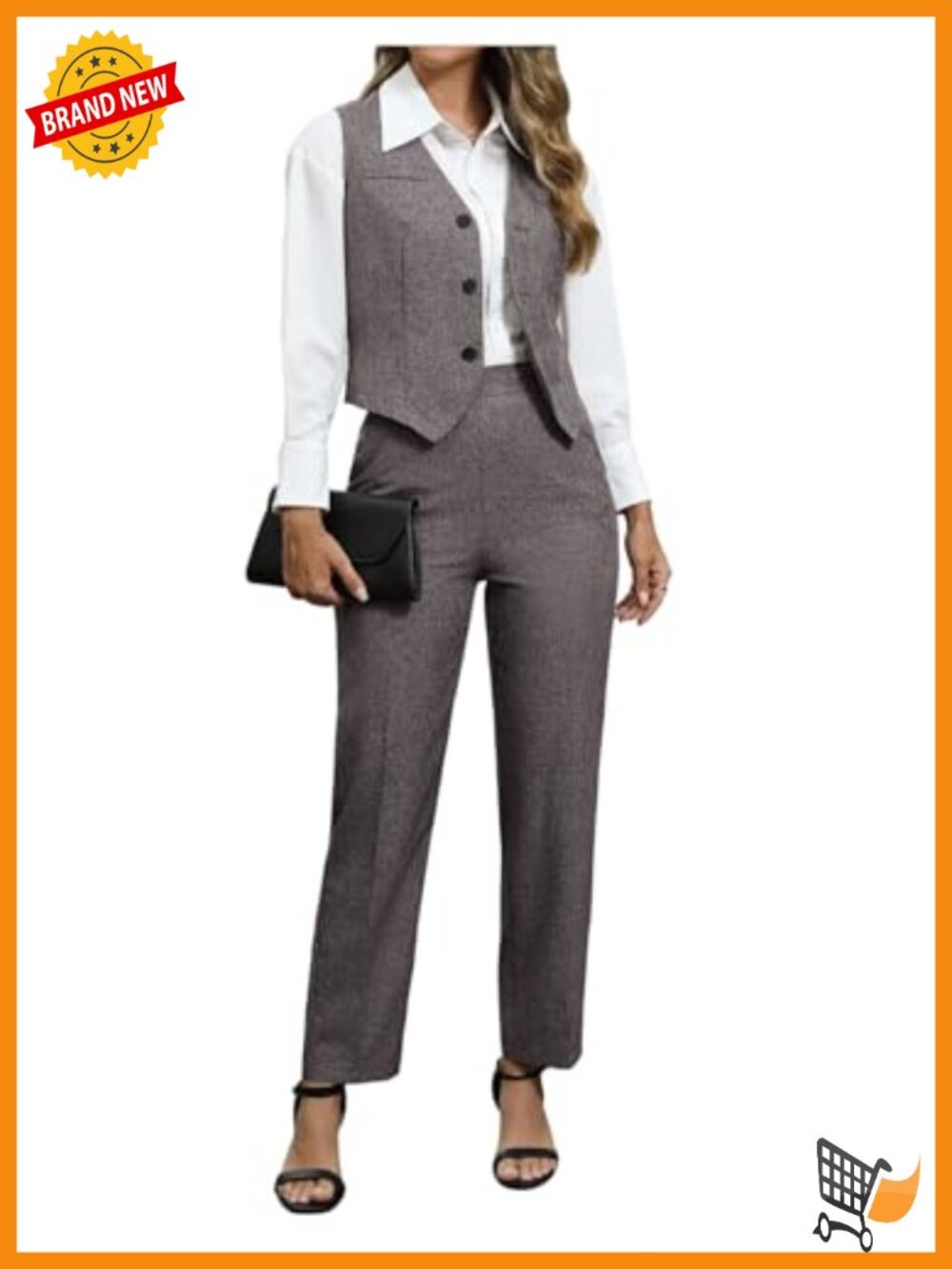 Women's 2 Piece Outfit V Neck Button Down Sleeveless Vest and Pants Set
